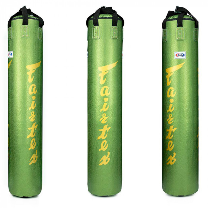 Боксерский мешок Fairtex HB6PY Green (gold silk screen) Banana Bag (БЕЗ НАПОЛНЕНИЯ)